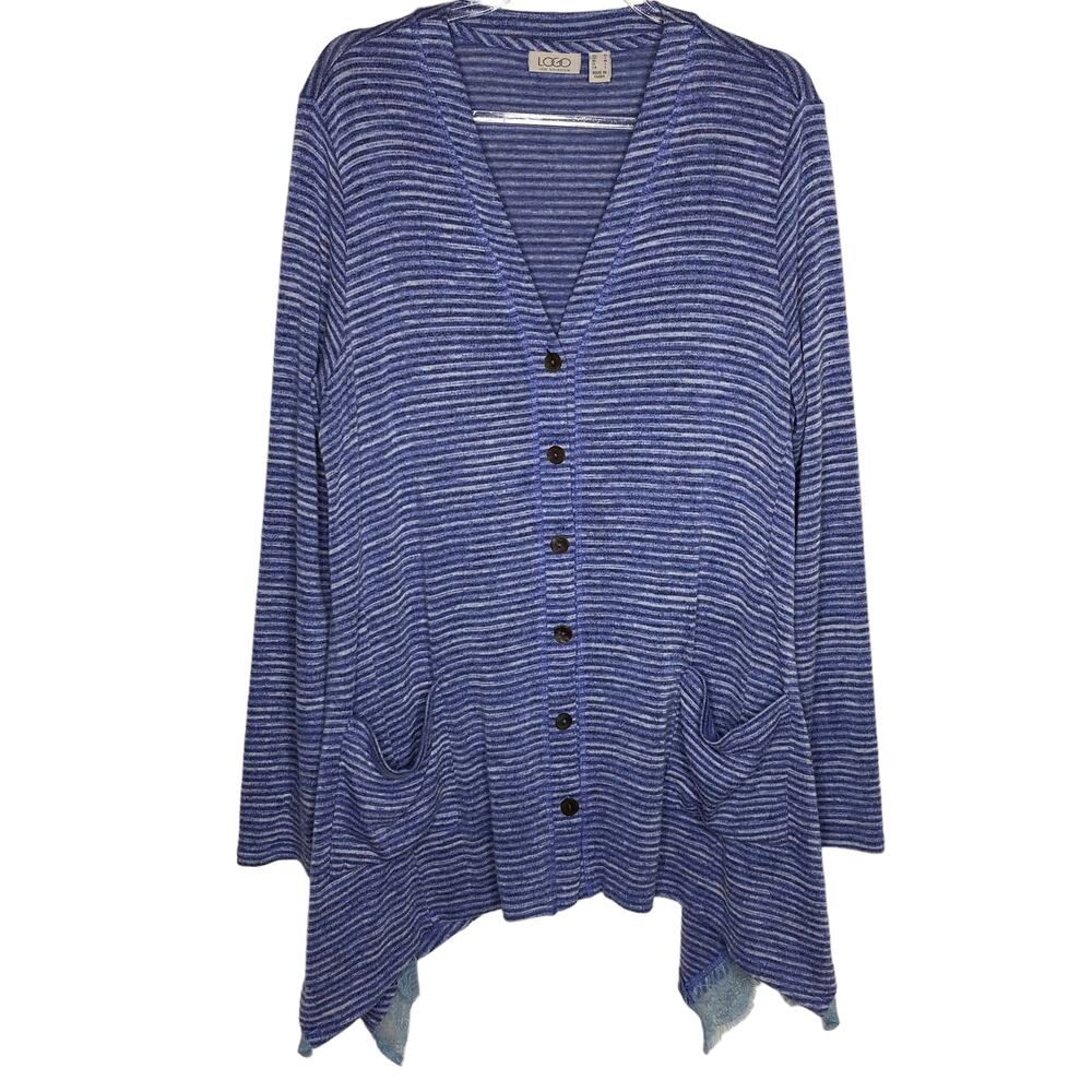 Logo by Lori Goldstein Womens Size Medium Blue Space‎ Dye Button Front Cardigan